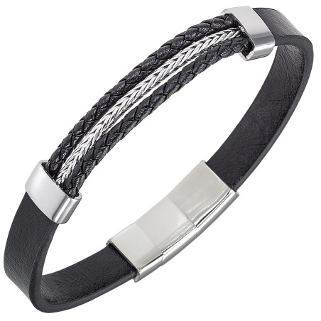 Bracelet All Blacks cuir noir et acier 682448
