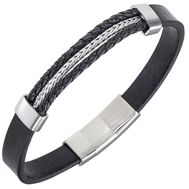 Bracelet All Blacks cuir noir et acier 682448