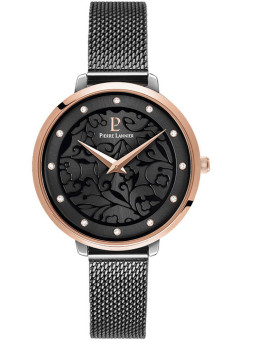 Montre femme Pierre Lannier bracelet milanais noir cadran motif fleuri noir 045L988