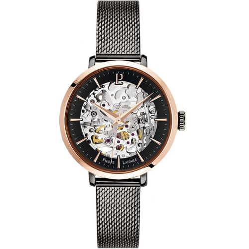 Montre automatique Pierre Lannier femme acier noire et or rose 314C988