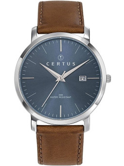Montre homme Certus bracelet cuir brun fond bleu 611054