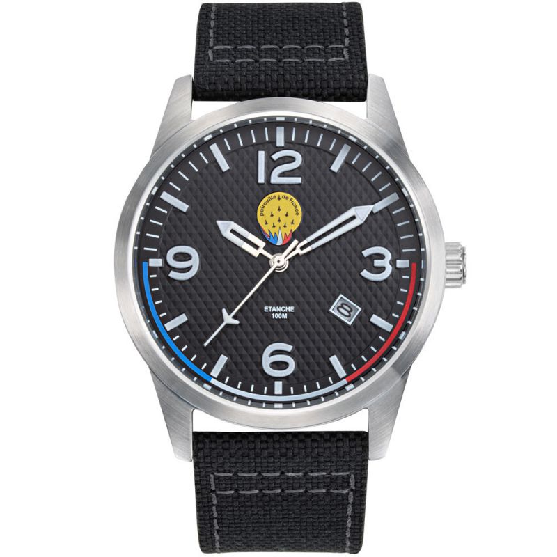 Montre Patrouille de France noir acier bracelet cuir nylon style jean 668508