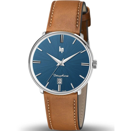Montre LIP DAUPHINE cuir marron fond bleu 671429