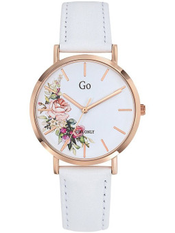 Montre femme Go blanche dorée rose cadran fleuri 699257