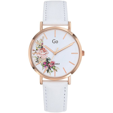 Montre femme Go blanche dorée rose cadran fleuri 699257