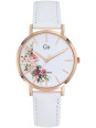 Montre femme Go blanche dorée rose cadran fleuri 699257