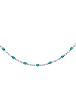 Collier argent et résine olives bleu transparent