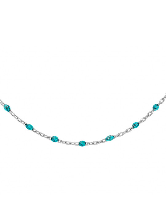 Collier argent et résine olives bleu transparent