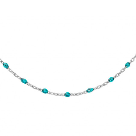 Collier argent et résine olives bleu transparent