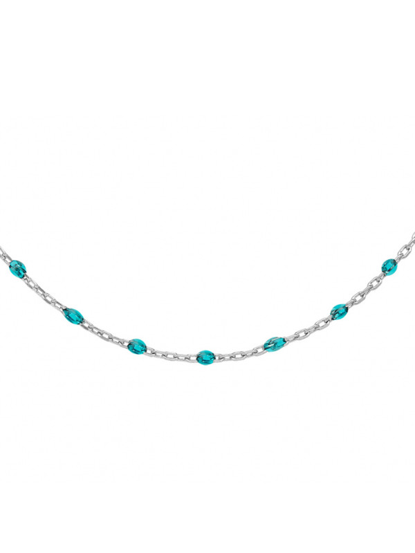 Collier argent et résine olives bleu transparent