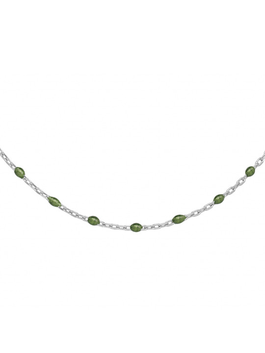 Collier argent et résine olives verte