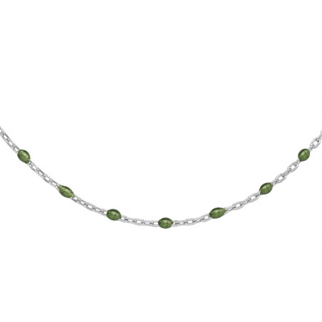 Collier argent et résine olives verte