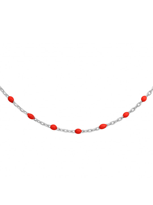 Collier argent et résine olives rouge