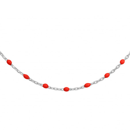 Collier argent et résine olives rouge