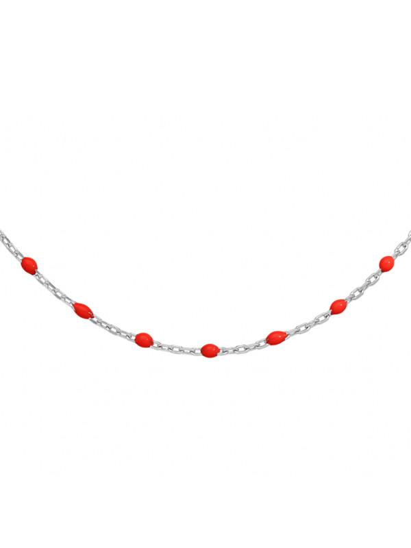 Collier argent et résine olives rouge