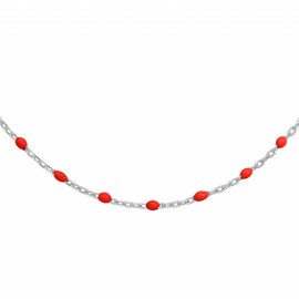 Collier argent et résine olives rouge