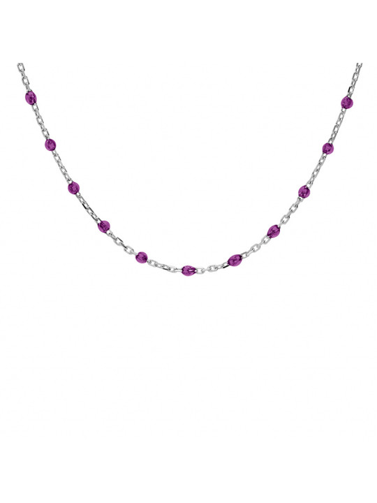 Collier argent et résine olives violet transparent
