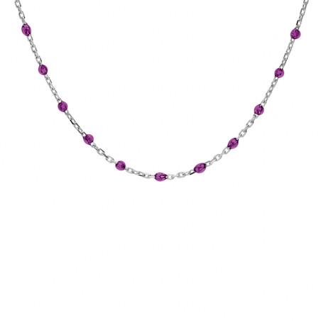 Collier argent et résine olives violet transparent