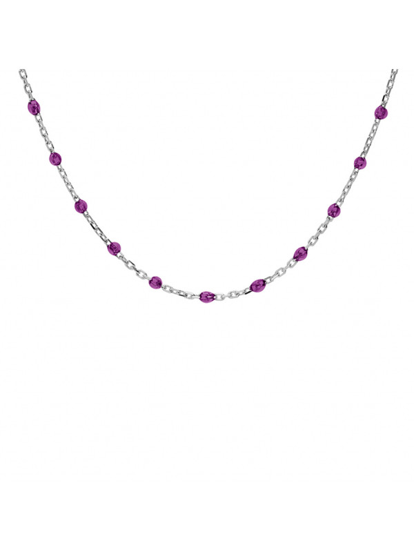 Collier argent et résine olives violet transparent