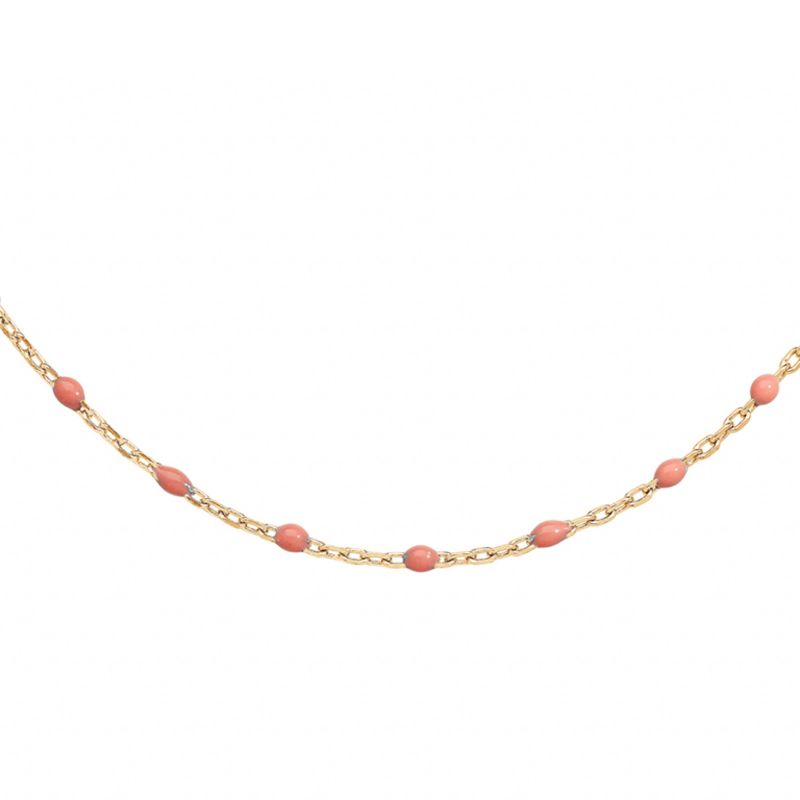 Collier argent doré et résine olives rose