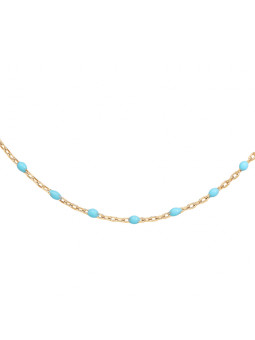 Collier argent doré et résine olives bleu clair