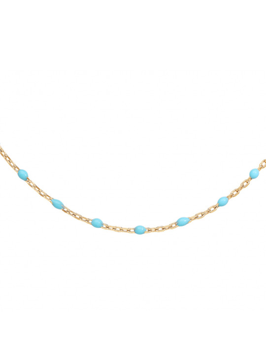 Collier argent doré et résine olives bleu clair