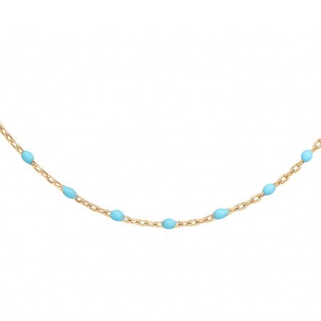 Collier argent doré et résine olives bleu clair