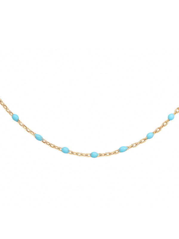 Collier argent doré et résine olives bleu clair