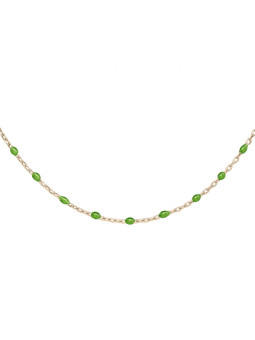 Collier argent doré et résine olives verte