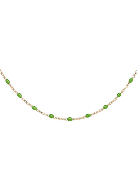 Collier argent doré et résine olives verte