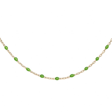 Collier argent doré et résine olives verte
