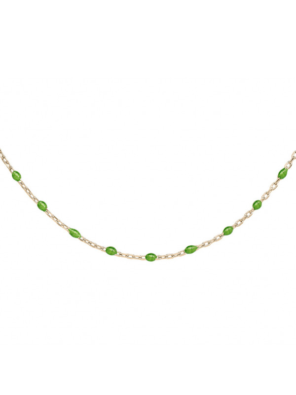 Collier argent doré et résine olives verte