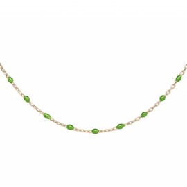 Collier argent doré et résine olives verte