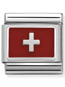 Maillon Nomination classic Drapeau Suisse en Email et Argent