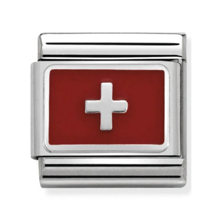 Maillon Nomination classic Drapeau Suisse en Email et Argent