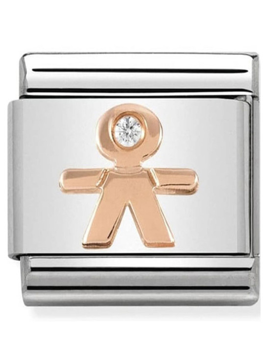Maillon Nomination classic relief petit garçon en Or rose et pierre