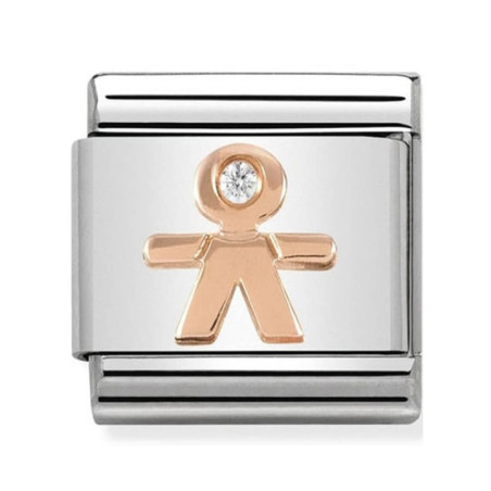 Maillon Nomination classic relief petit garçon en Or rose et pierre