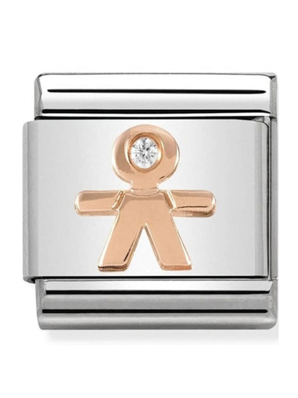 Maillon Nomination classic relief petit garçon en Or rose et pierre