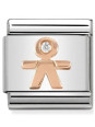 Maillon Nomination classic relief petit garçon en Or rose et pierre