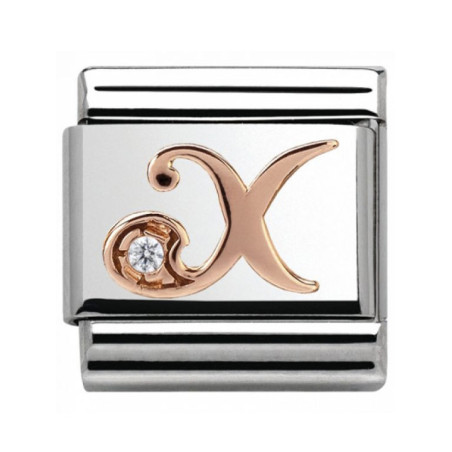 Maillon Nomination classic Lettre X en Or rose et pierre