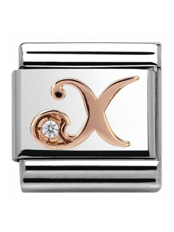 Maillon Nomination classic Lettre X en Or rose et pierre