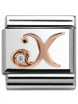Maillon Nomination classic Lettre X en Or rose et pierre