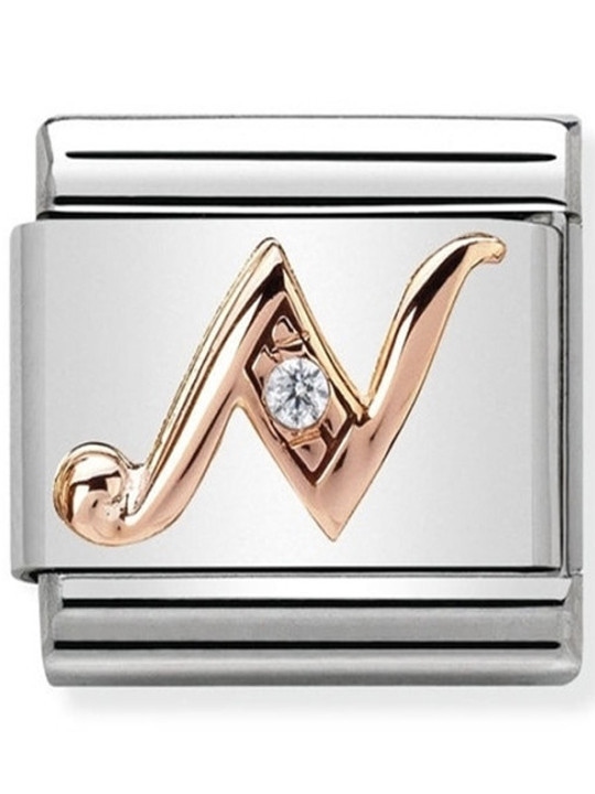 Maillon Nomination classic Lettre N en Or rose et pierre