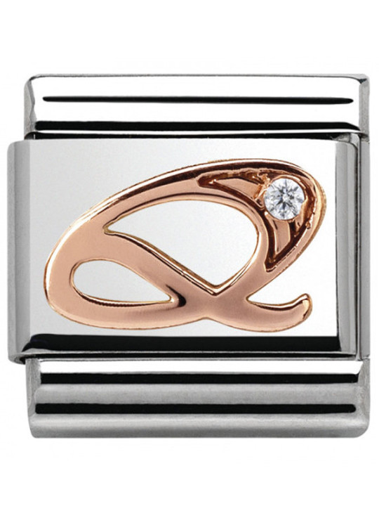 Maillon Nomination classic Lettre Q en Or rose et pierre