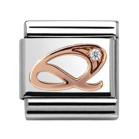 Maillon Nomination classic Lettre Q en Or rose et pierre