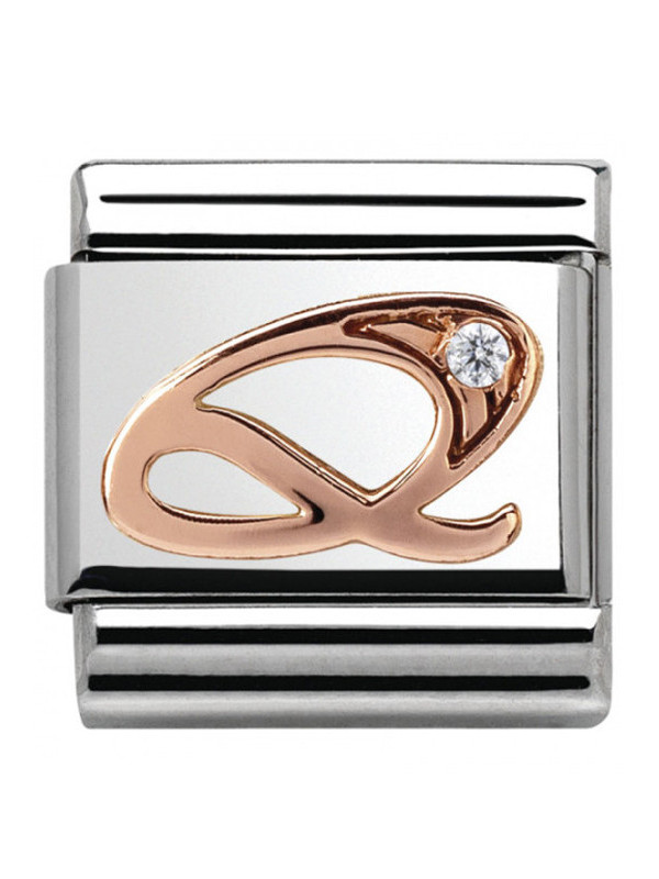 Maillon Nomination classic Lettre Q en Or rose et pierre