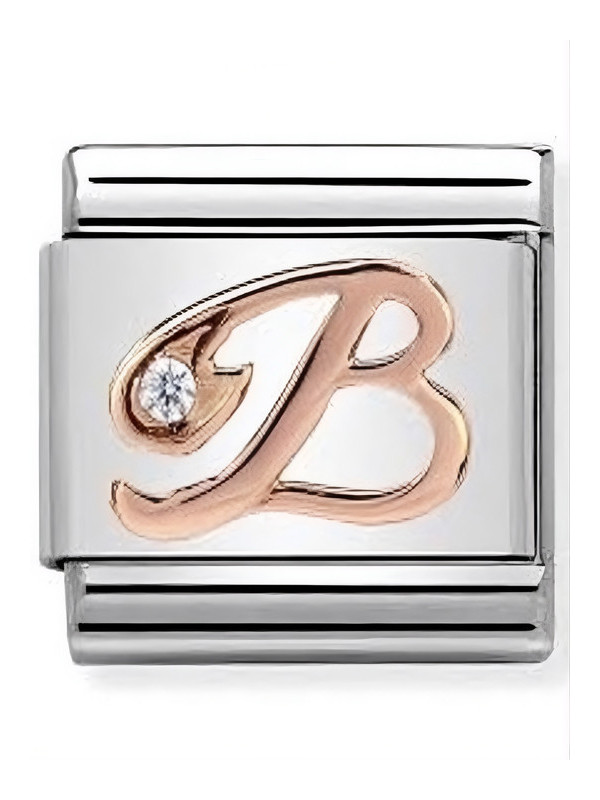 Maillon Nomination classic Lettre B en Or rose et pierre
