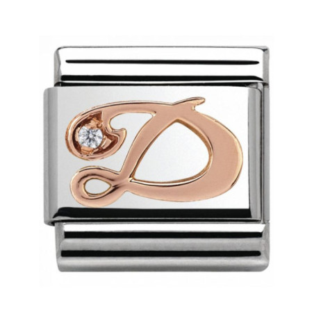Maillon Nomination classic Lettre D en Or rose et pierre