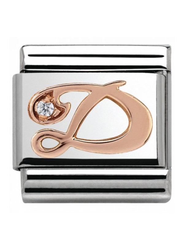 Maillon Nomination classic Lettre D en Or rose et pierre