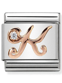 Maillon Nomination classic Lettre K en Or rose et pierre